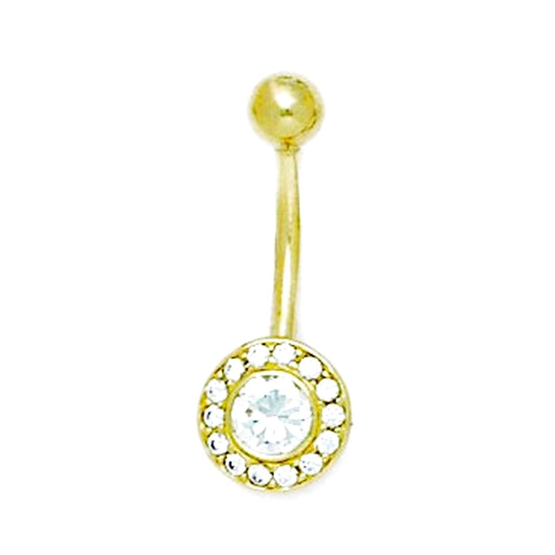 Bauchnabelring aus 14 Karat Gelbgold, Zirkonia, künstlicher Diamant, 14 Gauge, baumelnder, runder Körperschmuck, Maße: 24 x 9 mm, Schmuckgeschenk für Frauen, Metall, Zirkonia