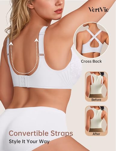 Image of Vertvie Wireless Jelly Bra Seamless Supportive Crossover | Full Coverage & Lift, Mesh V-Neck, No Underwire, Back Smoothing, Push Up, Plus Size, All-Age Comfort, Everyday T-shirt Bra