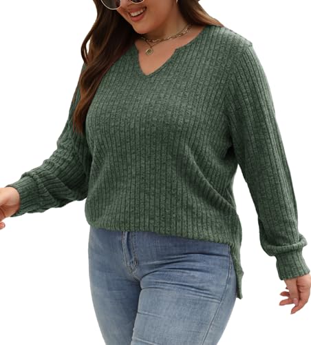 Gloria&Sarah Women's Casual Long Sleeve V Neck Lightweight Knitted Sweaters Loose Fit Plus Size Tunic Tops L-4XL3