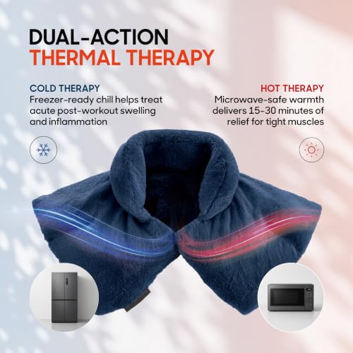 Image of Sharper Image Heated Neck & Shoulder Wrap - Microwavable Warm & Cooling Plush Pad, Scented Aromatherapy (100% Natural Lavender & Herb Spa Blend), Pain Tension Headache Relief Therapy, Gift for Women