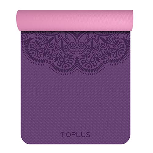 TOPLUS Body Alignment Yoga Mat - Pro Yoga Mat Eco Friendly Non Slip Fitness Exercise Mat with Carrying Strap-Workout Mat for Yoga, Pilates and Floor Exercises 1/4 Inch Thick for men women (Embossing purple)