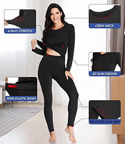 Image of Thermal Underwear for Women Long Johns Set Fleece Lined Winter Cold Weather