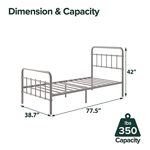 Image of Zinus Florence Metal Platform Bed Frame, Mattress Foundation, No Box Spring Needed, Easy Assembly, Grey, Twin