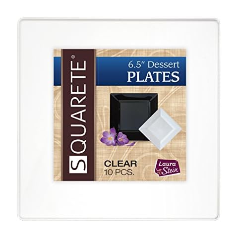 Squarete 6.5'' inch Clear Dessert Plates Party Plates Hard Plastic Elegant Disposable 10 Dessert Plates Per Package Cover