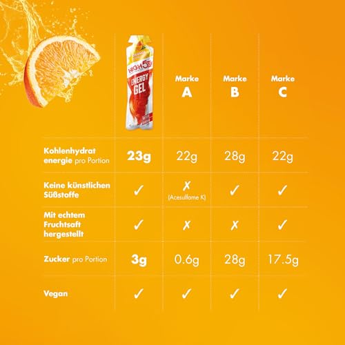 HIGH5 Energy Gels - Schnelle Energiezufuhr mit Sport Gel für Spitzenleistung - Mit natürlichem Fruchtsaft, koffeinfrei - Energie Gel für Laufen, Running, Marathon, Radsport, Ausdauer (Orange, 6 x 40g)