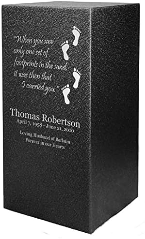 Amaranthine Urns - Footprints Cremation Urn with Custom Engraving - Adult Size Funeral Urn for Ashes - Black Color Option - Eaton DL Style - Made in USA