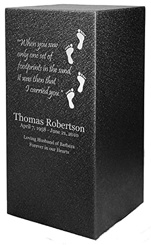 Amaranthine Urns - Footprints Cremation Urn With Custom Engraving - Adult Size Funeral Urn For Ashes - Black Color Option - Eaton Dl Style - Made In Usa #TOP8