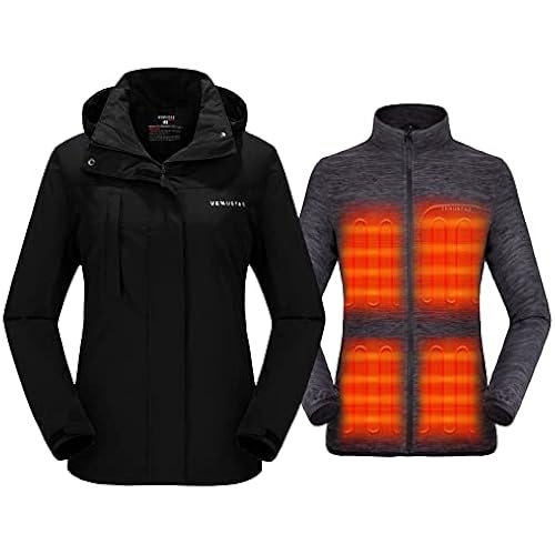 Venustas Women’s 3-in-1 Heated Jacket with Battery, Waterproof Skiing Jacket with Hood