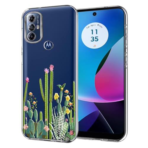 Unov Case for Moto g Play 2023/g Power 2022/g Pure 2021, Crystal Clear with [Anti-Slip Embossed Pattern], Shockproof Slim Protective [Anti-Yellowing TPU] Back Cover, Cactus Flowers