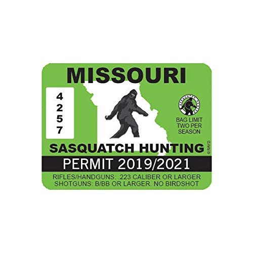 EW Designs Missouri Sasquatch Hunting Permit Sticker Decal Vinyl Bigfoot MO Bumper Sticker Vinyl Sticker Car Truck Decal 5"