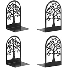 Metal Bookends, Heavy Duty Bookend for Shelves, Tree Book End to Hold Books, Bookend Stopper, Book Supports for Kid, Non-Skid, Black 2 pair/4Pcs for Office Home Kitchen, Modern Decorative