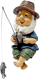 BT Chou Garden Ornament Outdoor - Fishing Gnome Statue Resin Figurine Dwarf Sculpture for Pond Lawn Yard Decorations