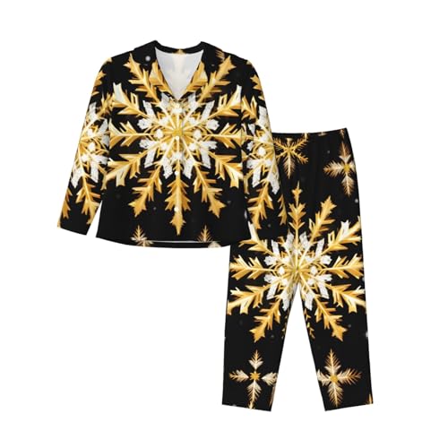 Pyjama femme manches longues flocon doré pour soirées cocooning