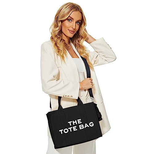 KALIDI Canvas Tote Bags Handbags for Women, Tote Bag with Zipper and Pockets Shoulder Bag for Women Ladies Girls Canvas Crossbody Tote Bags for School Travel Work, Black, Small - Image 3