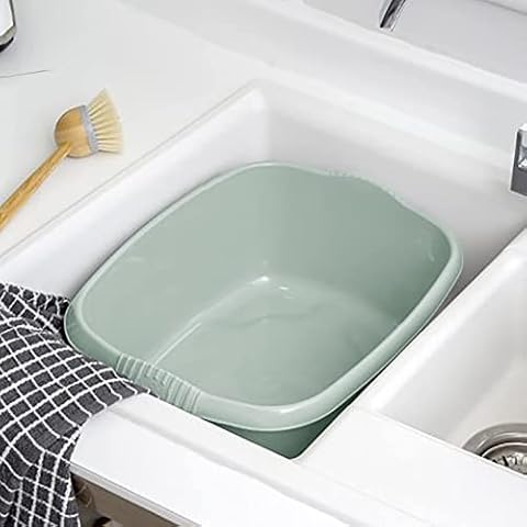 Rectangular Washing Up Bowl Wash Up Dish washing Washtub, Approx 12 Litre, 39 x 32 x 16 cm - Silver Sage Cover