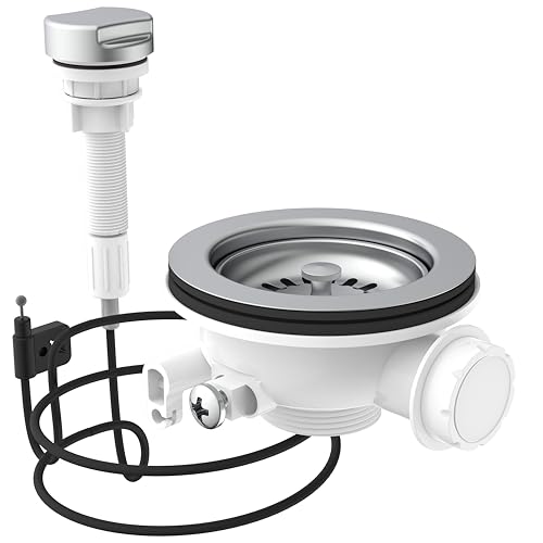 KIRCHHOFF 98835440 - Valvola a cestello, Ø 114 mm, 1½", con cavo Bowden, colore: bianco, scarico per aggiornare o sostituire, scolapasta da cucina rimovibile, scarico per il lavello della cucina