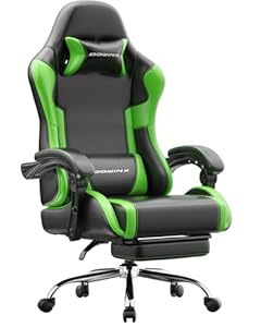 Dowinx Gaming Stuhl Bürostuhl Massage Gaming Sessel mit höhenverstellbaren Linkage-Armlehnen, ergonomischer Gamer Stuhl mit Fußstütze, gepolstert Gaming Chair 150° neigbar bis 180 kg, Grün