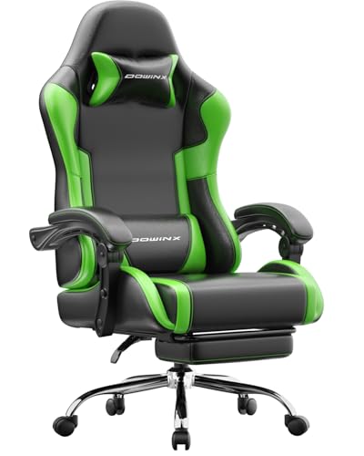 Dowinx Gaming Stuhl Bürostuhl Massage Gaming Sessel mit höhenverstellbaren Linkage-Armlehnen, ergonomischer Gamer Stuhl mit Fußstütze, gepolstert Gaming Chair 150° neigbar bis 180 kg, Grün