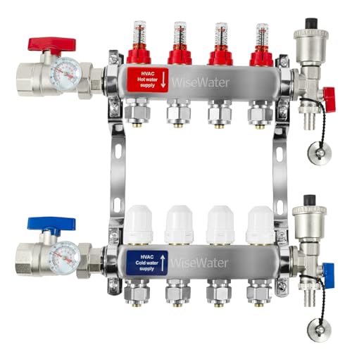 AB 4 Loop PEX/Radiant Manifold, 1/2 Inch Compatible Outlets, Up to 1.3 GPM Flow Valve for Hydronic Radiant Floor Heating(1/2" Connectors Included)