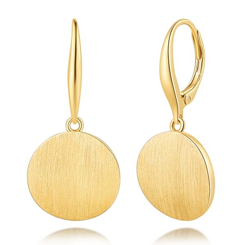 Cossa Dangle Earrings 14K Gold Drop Earrings for Women Disc Dangle Stylish Leverback Earring with Cubic Zirconia Drop Earring A Must-have Fashion Accessory (brushed disc pendant)