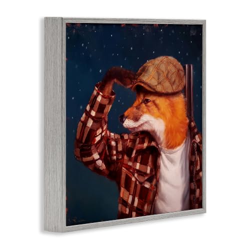 Image of Red Fox Tartan Plaid Night Sky, 17 x 17 Inch Framed Giclee Print