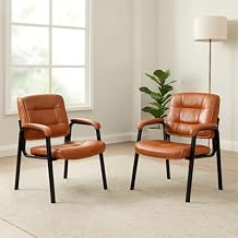 Naomi Home Faux Leather Stackable Office Guest Chairs Reception Chairs with Armrests for Lobby, Clinic, Medical Waiting Room or Conference Room Seating - Caramel, Set of 2