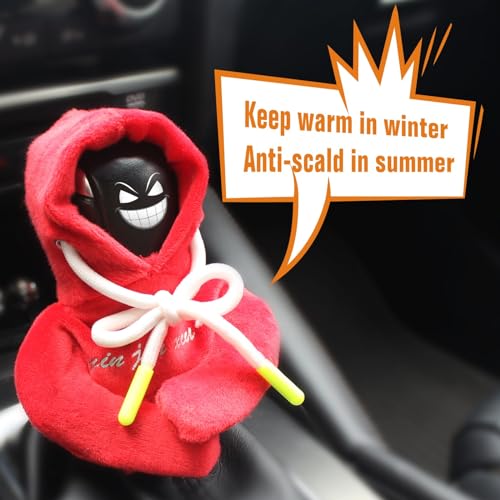 2Pcs Gear Stick Hoodie, 16 Pcs stickers,Universal Hoodie Car Shift Knob Cover, Funny Shifter Hoodie, Car Shifter Stick Protector Decoration Car interior Accessories, Family Women Gifts (Black and Red)
