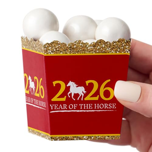 Big Dot of Happiness Chinese New Year - Party Mini Favor Boxes - 2026 Year of the Horse Treat Candy Boxes - Set of 12