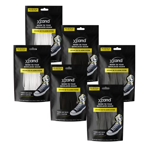 Xpand No Tie Shoelaces [6 Pairs] Elastic Laces for Stretch Fit Comfort and Snug Feet Compression. Reduce Foot Pain for Arthritis and Seniors