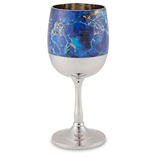 Elegant End of Shabbat Havdalah Set Nickel Plated Blue Marble Decal - Includes Matching Kiddush Cup Goblet and Tray, Havdualah Candle Holder, Besamim Spice Box - Shabbos Decorations By Zion Judaica by Zion Judaica Ltd - Image 3