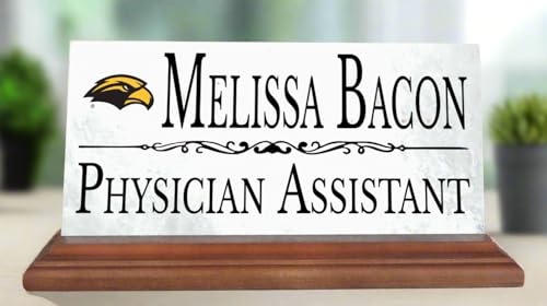 Southern Miss Nameplate – Personalized Marble Desk Name Plate with Hardwood Base – Custom Graduation Gift for USM Golden Eagles Alumni, Students, or Professionals