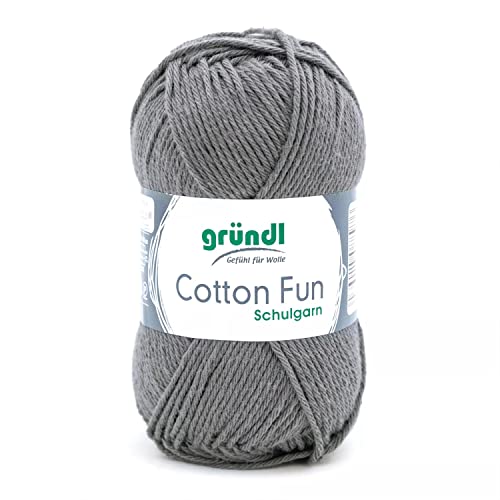 Gründl Wolle Cotton Fun - Wolle zum Häkeln - Strickgarn - Häkelgarn - Pflegeleicht und hautfreundlich - 100% Baumwolle - 1 Knäuel 50 g / 115 m - Nadelstärke 3-4 - Anthrazit