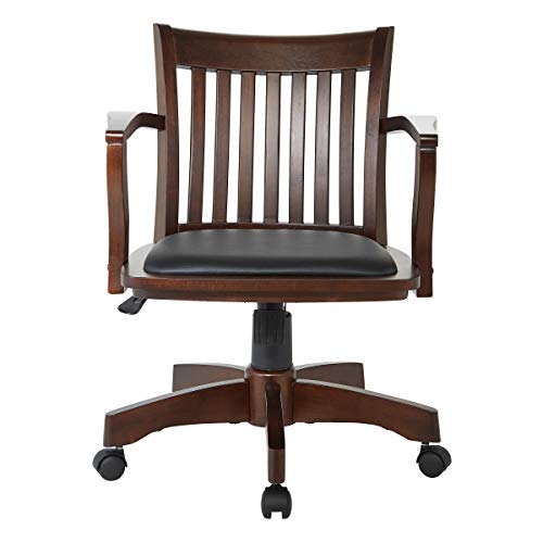 Osp Home Furnishings Deluxe Wood Banker's Desk Chair With Padded Seat, Adjustable Height And Locking Tilt, Espresso Finish And Black Vinyl #TOP1