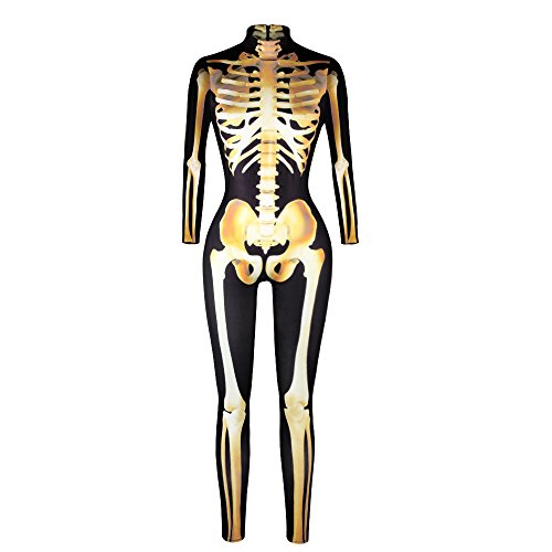 JJEUWE Women's Skeleton Halloween Bodysuit Costume Stretch Skinny Catsuit Jumpsuit