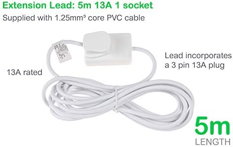 Schneider Electric Thorsman - Single Socket Extension Lead, 5m, 13A, JJL15W, White