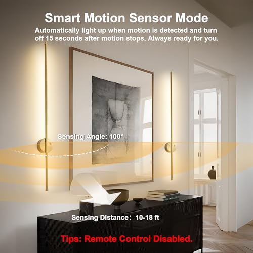 Image of KARTOOSH Brass Battery Operated Wall Sconce Set of Two with Motion Sensor | Rechargeable Wireless Wall Lights with Remote Control, Dimmable, 3000K /4000K /6000K, Timer for Living Room, Hallway,39.3 Inch