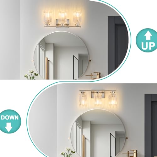 Image of 3 Light Bathroom Light Fixtures Modern Brushed Nickel 18 Inch Vanity Lights for Bathroom Lighting Fixtures Over Mirror with Thickened Glass Shade for Cabinet Mirror Bedroom Hallway