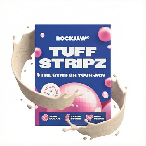 ROCKJAW® Tuff Stripz | Semi-Tough Chewing Gum | Sugar-Free Jaw Exerciser | 2X Tougher Than Regular Gum (Single Pack, Bubblegum Trubble)