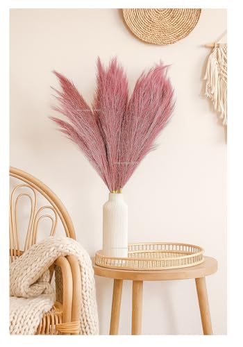 Image of SPHINX Ceramic Vase with Artificial Flowers| Flower Vase Pot for Home Decor,Living Room,Dining Table & Office|Modern Boho Minimalist Centerpiece for Decoration,Gifting (SN Ribbed with Pampas)