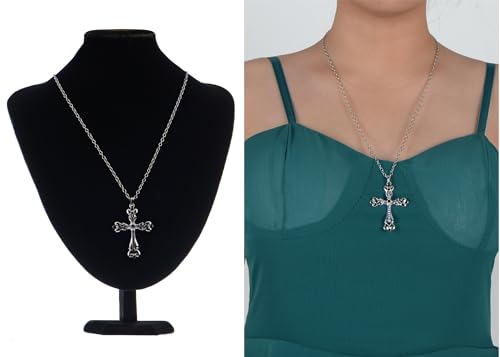 Image of Alilang Womens Black Silver Clear Crystal Rhinestones Celtic Holy Cross Pendant Necklace