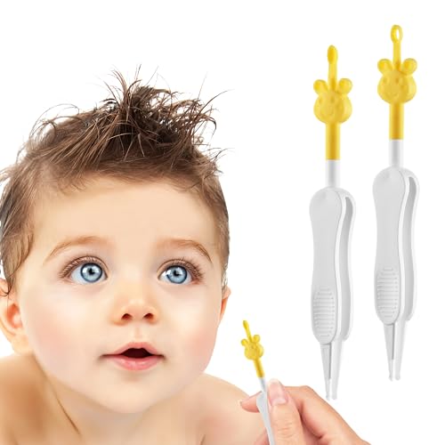 2 Pack Baby Nose Picker, 3-in-1 Nasal and Earwax Remover for Newborns and Toddlers, Safe & Easy to Use, Infant Booger Cleaner for Sticky & Dried Mucus, Baby Booger Remover (Yellow)