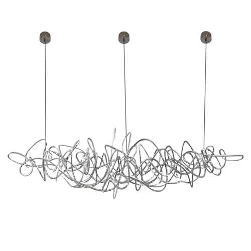 Artpad Silver Linear Bar Pendant Light, 59.1 Inch Modern LED Chandelier, 2700K Warm Light, Metal Ceiling Fixture for Kitchen Island, Dining Room, Living Room and Bar
