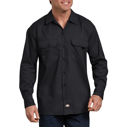 Dickies Flex Relaxed Fit Long Sleeve Work Shirt, Black, XL