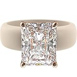 Rinfit Silicone Ring with Stone - Emerald Cut Cubic Zirconia Solitaire Engagement Ring for Women - Rubber Wedding Bands - Nude/Rose Gold - Size 7
