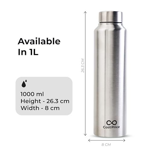 Image of Stainless Steel Water Bottle 1 litre | Food grade SS - 304 (BIS certified) | Water bottle for Office, Home, Kids and Outdoors | Light, Durable and Leak-proof | Single Wall (1)