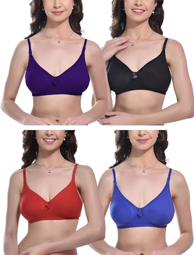Image of FIMS - Fashion is my style Women Cotton Blend Non-Padded Bra Non-Wired Mould Seamless Cup Solid Bras Cup-B Pack of 1, Multicolor