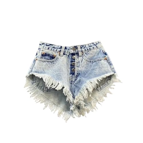 Short en jean taille basse pour femme délavé avec pompon JYHBHMZG