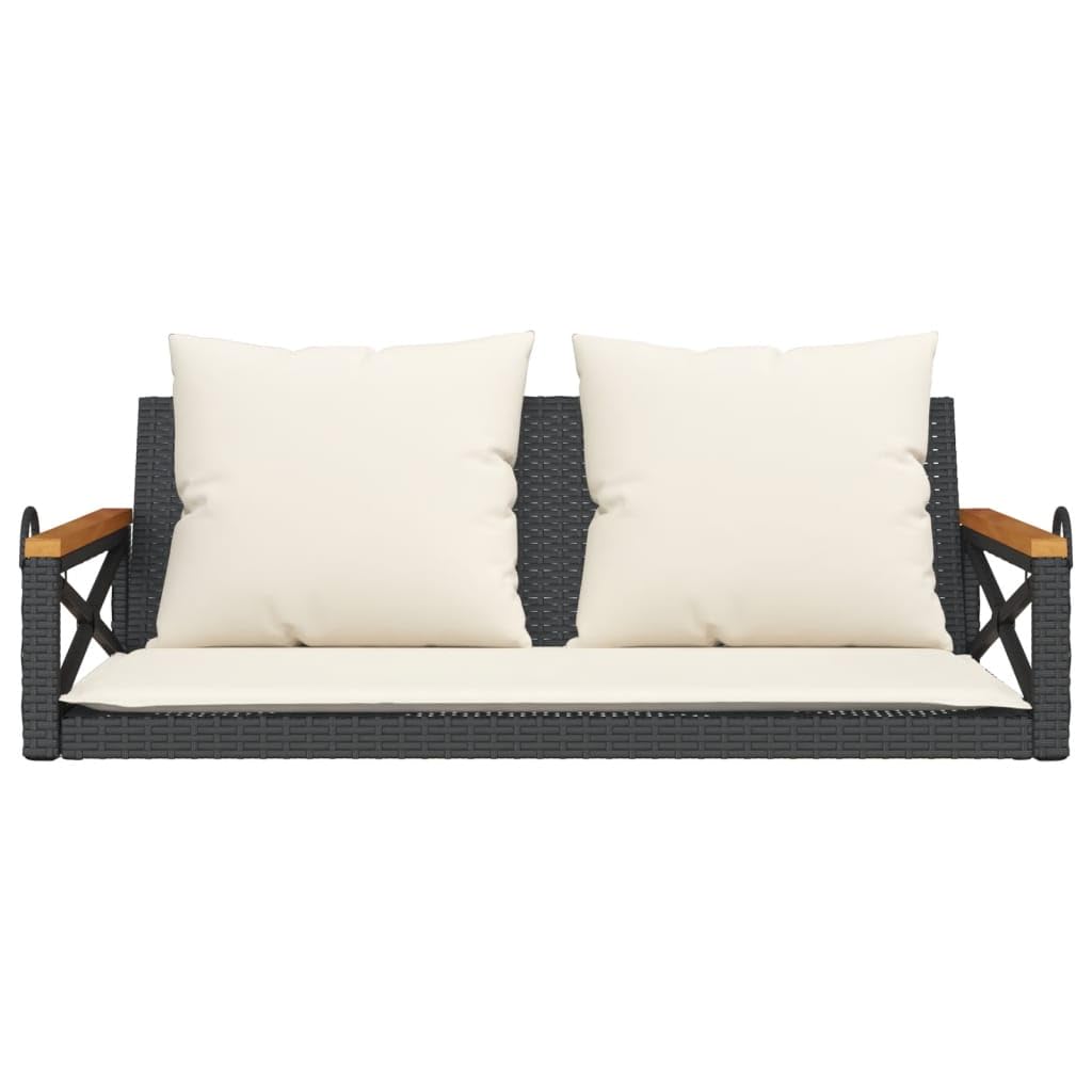 vidaXL Hängebank mit Kissen, Hängeschaukel mit Befestigungsringen, Schaukelbank für Außenbereich, Gartenschaukel, Modern, Schwarz Poly Rattan