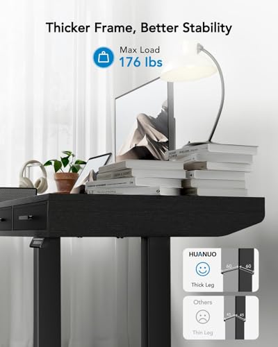 Image of HUANUO Electric Standing Desk with Drawers, C-Clamp Mount Compatible, 40 x 22 Inch Height Adjustable Sit Stand Desk, Fabric Drawers, Home Office Stand Up Desk with 4 Custom Height Settings, Black