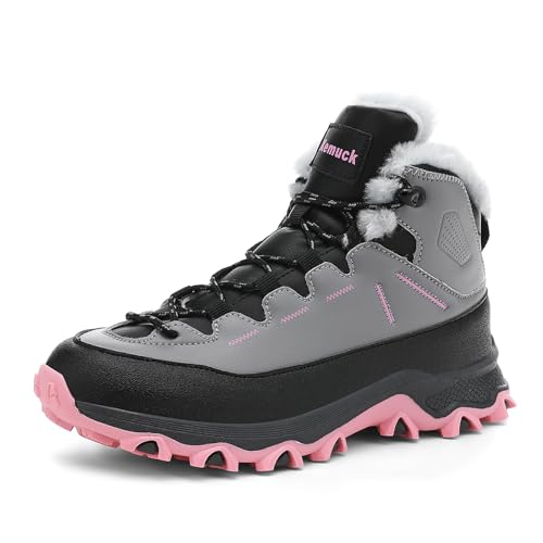 Xemuck Kinder Winterstiefel Warm Gefüttert Schneestiefel Bequem Wasserdicht Jungen Mädchen rutschfeste Wanderschuhe Winterschuhe Rosa EU38